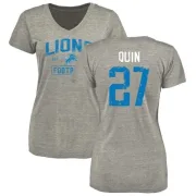 Glover Quin Women's Detroit Lions Heather Gray Distressed Name & Number Tri-Blend V-Neck T-Shirt