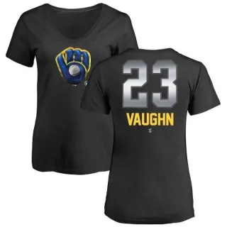 Greg Vaughn Women's Milwaukee Brewers Midnight Mascot V-Neck T-Shirt - Black