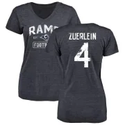 Greg Zuerlein Women's Los Angeles Rams Distressed Name & Number Tri-Blend V-Neck T-Shirt - Navy