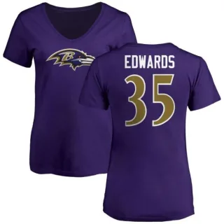 Gus Edwards Women's Baltimore Ravens Name & Number Logo V-Neck T-Shirt - Purple