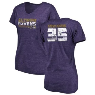 Gus Edwards Women's Baltimore Ravens Retro Tri-Blend V-Neck T-Shirt - Purple