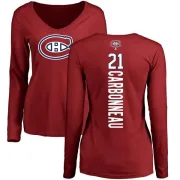 Guy Carbonneau Women's Montreal Canadiens Backer V-Neck Long-Sleeve T-Shirt - Red