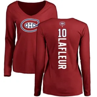 Guy Lafleur Women's Montreal Canadiens Backer V-Neck Long-Sleeve T-Shirt - Red