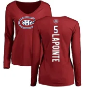 Guy Lapointe Women's Montreal Canadiens Backer V-Neck Long-Sleeve T-Shirt - Red