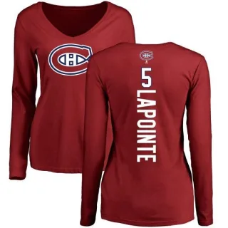 Guy Lapointe Women's Montreal Canadiens Backer V-Neck Long-Sleeve T-Shirt - Red