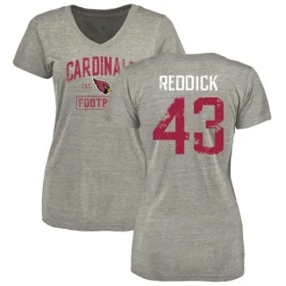 Haason Reddick Women's Arizona Cardinals Heather Gray Distressed Name & Number Tri-Blend V-Neck T-Shirt