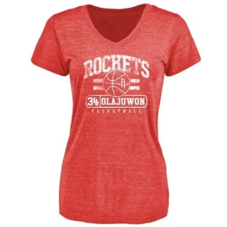 Hakeem Olajuwon Women's Houston Rockets Red Baseline Tri-Blend T-Shirt