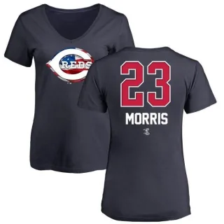 Hal Morris Women's Cincinnati Reds Name and Number Banner Wave V-Neck T-Shirt - Navy