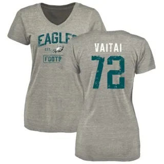 Halapoulivaati Vaitai Women's Philadelphia Eagles Heather Gray Distressed Name & Number Tri-Blend V-Neck T-Shirt