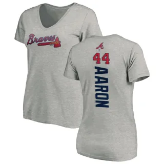 Hank Aaron Women's Atlanta Braves Backer Slim Fit T-Shirt - Ash