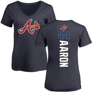 Hank Aaron Women's Atlanta Braves Backer Slim Fit T-Shirt - Navy