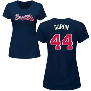 Hank Aaron Women's Atlanta Braves Name & Number T-Shirt - Navy