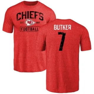 Harrison Butker Kansas City Chiefs Red Distressed Name & Number Tri-Blend T-Shirt