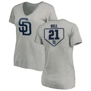 Heath Bell Women's San Diego Padres RBI Slim Fit V-Neck T-Shirt - Heathered Gray