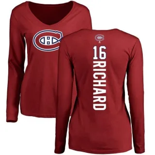 Henri Richard Women's Montreal Canadiens Backer V-Neck Long-Sleeve T-Shirt - Red