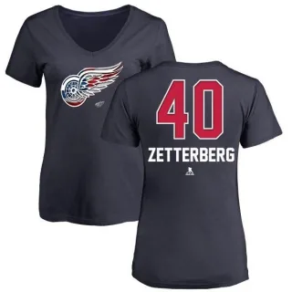 Henrik Zetterberg Women's Detroit Red Wings Name and Number Banner Wave V-Neck T-Shirt - Navy