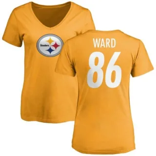 Hines Ward Women's Pittsburgh Steelers Name & Number Logo Slim Fit T-Shirt - Gold