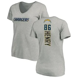 Hunter Henry Women's Los Angeles Chargers Name & Number Slim Fit V-Neck T-Shirt - Heather Gray