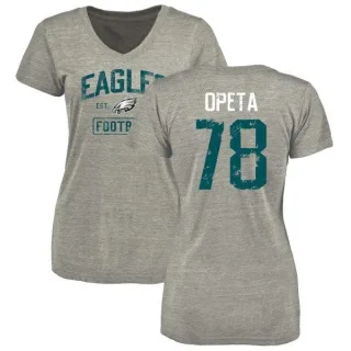 Iosua Opeta Women's Philadelphia Eagles Heather Gray Distressed Name & Number Tri-Blend V-Neck T-Shirt