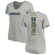 Isaac Rochell Women's Los Angeles Chargers Name & Number Slim Fit V-Neck T-Shirt - Heather Gray