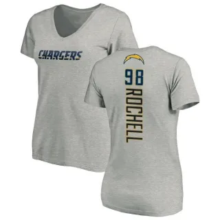 Isaac Rochell Women's Los Angeles Chargers Name & Number Slim Fit V-Neck T-Shirt - Heather Gray