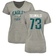 Isaac Seumalo Women's Philadelphia Eagles Heather Gray Distressed Name & Number Tri-Blend V-Neck T-Shirt