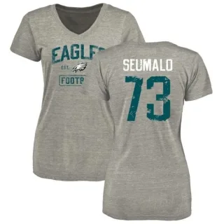 Isaac Seumalo Women's Philadelphia Eagles Heather Gray Distressed Name & Number Tri-Blend V-Neck T-Shirt