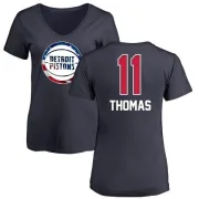 Isiah Thomas Women's Detroit Pistons Navy Name and Number Banner Wave V-Neck T-Shirt