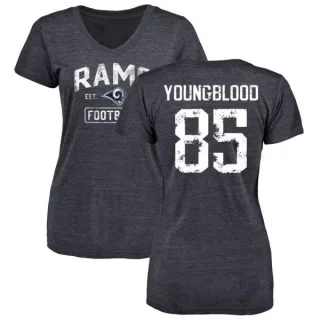 Jack Youngblood Women's Los Angeles Rams Distressed Name & Number Tri-Blend V-Neck T-Shirt - Navy