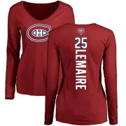 Jacques Lemaire Women's Montreal Canadiens Backer V-Neck Long-Sleeve T-Shirt - Red