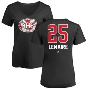 Jacques Lemaire Women's Montreal Canadiens Name and Number Banner Wave V-Neck T-Shirt - Black