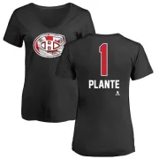 Jacques Plante Women's Montreal Canadiens Name and Number Banner Wave V-Neck T-Shirt - Black