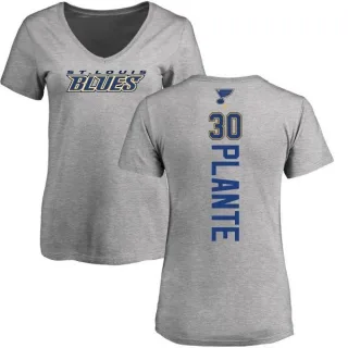 Jacques Plante Women's St. Louis Blues Backer T-Shirt - Ash