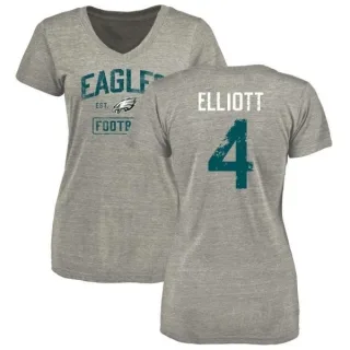 Jake Elliott Women's Philadelphia Eagles Heather Gray Distressed Name & Number Tri-Blend V-Neck T-Shirt