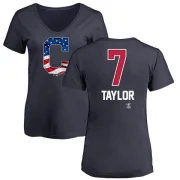 Jake Taylor Women's Cleveland Indians Name and Number Banner Wave V-Neck T-Shirt - Navy