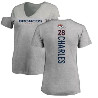 Jamaal Charles Women's Denver Broncos Backer V-Neck T-Shirt - Ash