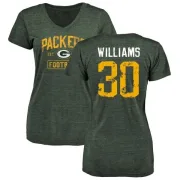 Jamaal Williams Women's Green Bay Packers Green Distressed Name & Number Tri-Blend V-Neck T-Shirt