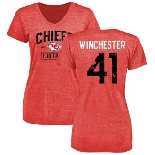 James Winchester Women's Kansas City Chiefs Red Distressed Name & Number Tri-Blend V-Neck T-Shirt