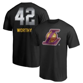 James Worthy Los Angeles Lakers Black Midnight Mascot T-Shirt