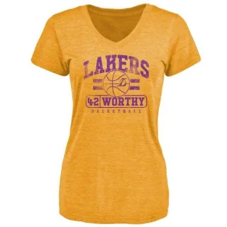 James Worthy Women's Los Angeles Lakers Gold Baseline Tri-Blend T-Shirt