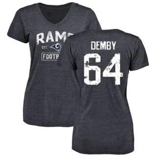 Jamil Demby Women's Los Angeles Rams Distressed Name & Number Tri-Blend V-Neck T-Shirt - Navy