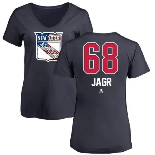 Jaromir Jagr Women's New York Rangers Name and Number Banner Wave V-Neck T-Shirt - Navy