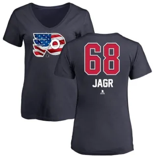 Jaromir Jagr Women's Philadelphia Flyers Name and Number Banner Wave V-Neck T-Shirt - Navy