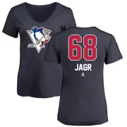 Jaromir Jagr Women's Pittsburgh Penguins Name and Number Banner Wave V-Neck T-Shirt - Navy