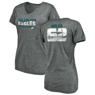 Jason Kelce Women's Philadelphia Eagles Retro Tri-Blend V-Neck T-Shirt - Heathered Gray