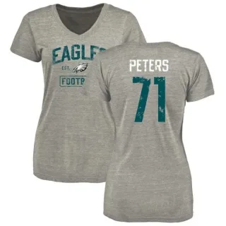 Jason Peters Women's Philadelphia Eagles Heather Gray Distressed Name & Number Tri-Blend V-Neck T-Shirt