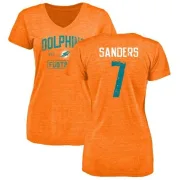 Jason Sanders Women's Miami Dolphins Orange Distressed Name & Number Tri-Blend V-Neck T-Shirt