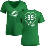 Jason Taylor Women's Miami Dolphins Green St. Patrick's Day Name & Number V-Neck T-Shirt