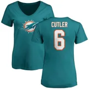 Jay Cutler Women's Miami Dolphins Name & Number Logo Slim Fit T-Shirt - Aqua