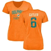 Jay Cutler Women's Miami Dolphins Orange Distressed Name & Number Tri-Blend V-Neck T-Shirt